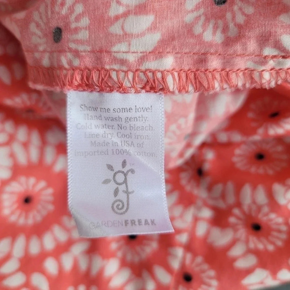 Garden Freak Rare Grow a Pear Coral Pink Black Pom Floral Dress Funky Bright L - Picture 9 of 11